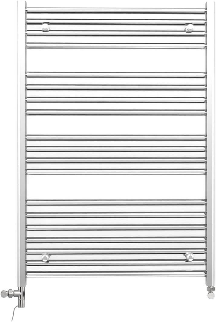 Myhomeware 700mm Wide Chrome Dual Fuel Electric Radiator Bathroom Towel Rail Radiator With Thermostatic and Standard Electric Element UK (700 x 1200 mm (h), Standard Electric Element).