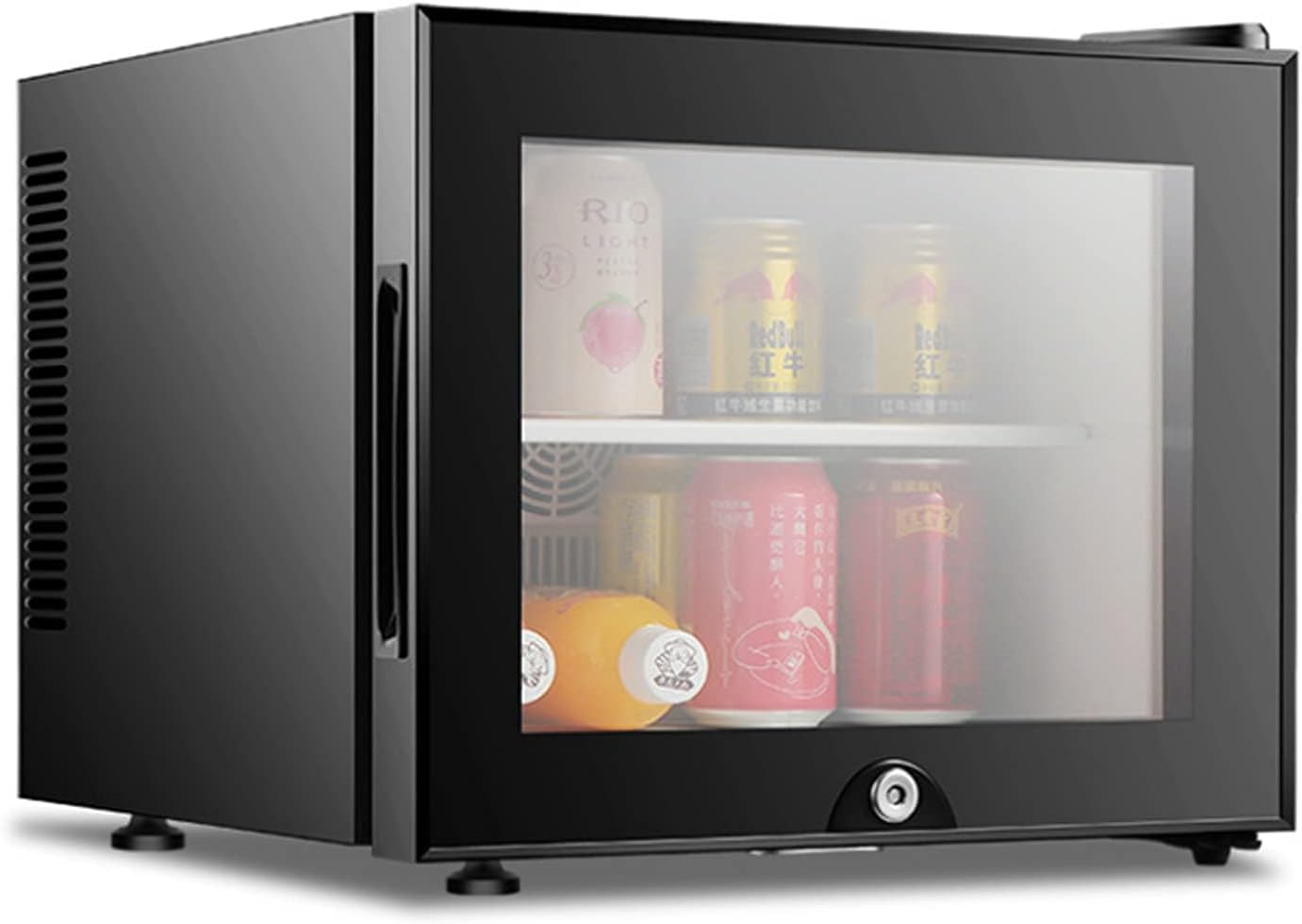 MNBVH Mini Refrigerator Glass Door Soda Beer Wine Stainless Steel Low Noise Energy Saving Glass Door With Lock Fridge,20L Small Refrigerator For Hotel Room Dormitory.