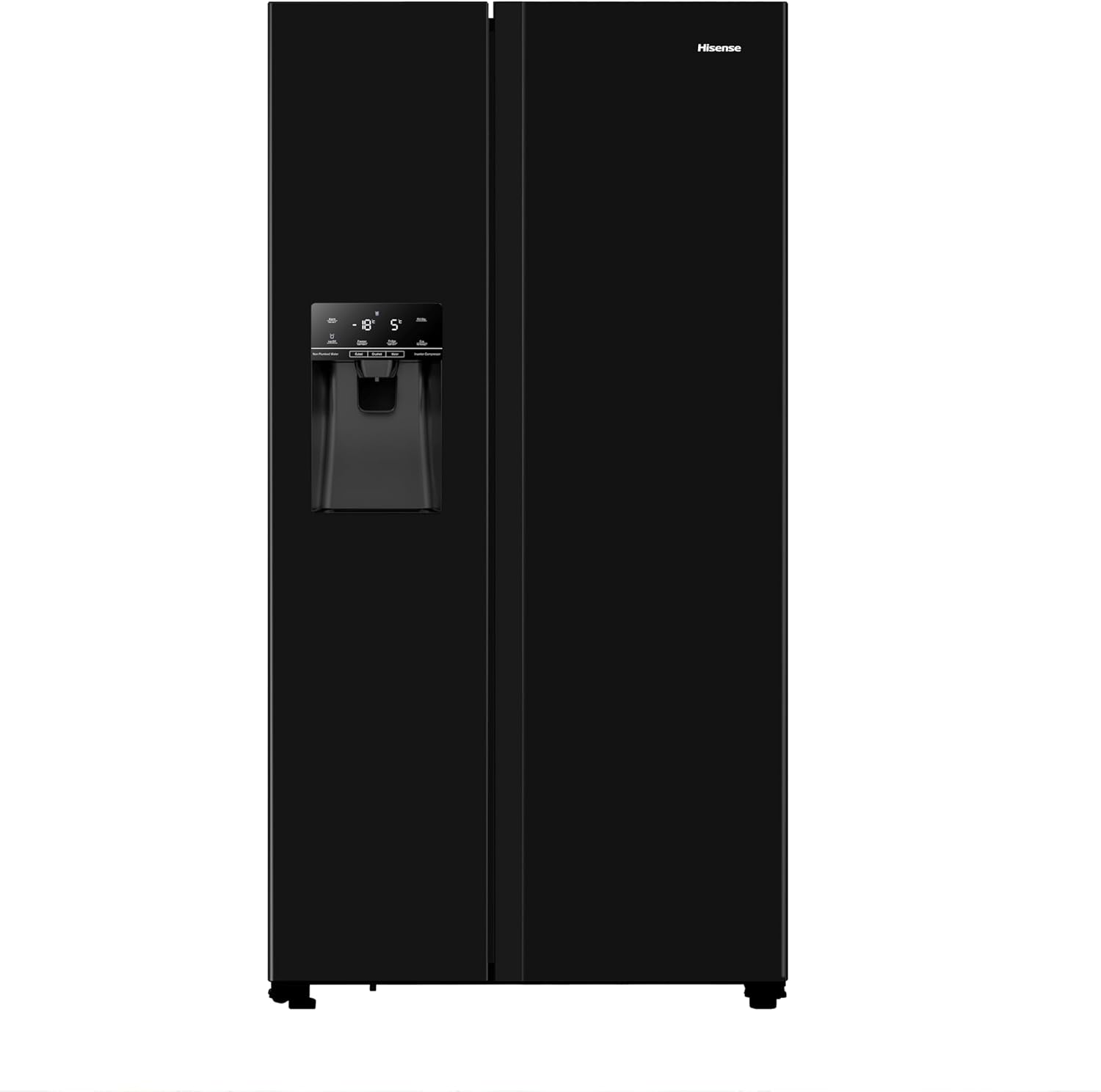 Hisense RS694N4IBF Freestanding Side-by-Side Door American Fridge Freezer 562L 91 x 178.6 x 74.3 cm (W x H x D), Black, Varnished Door.