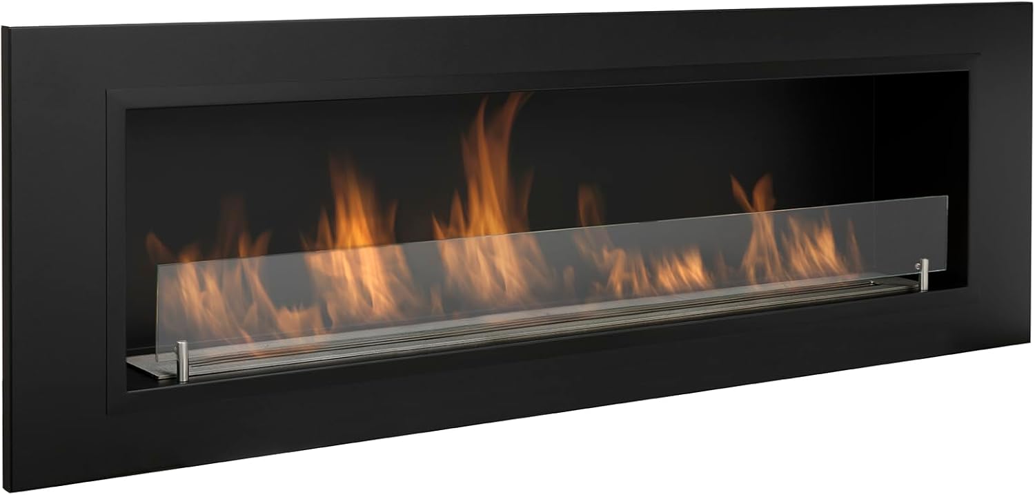 AARON HOME Torino Bio Ethanol Fireplace, Wall Mounted, Indoor, Stainless Steel 128x42.