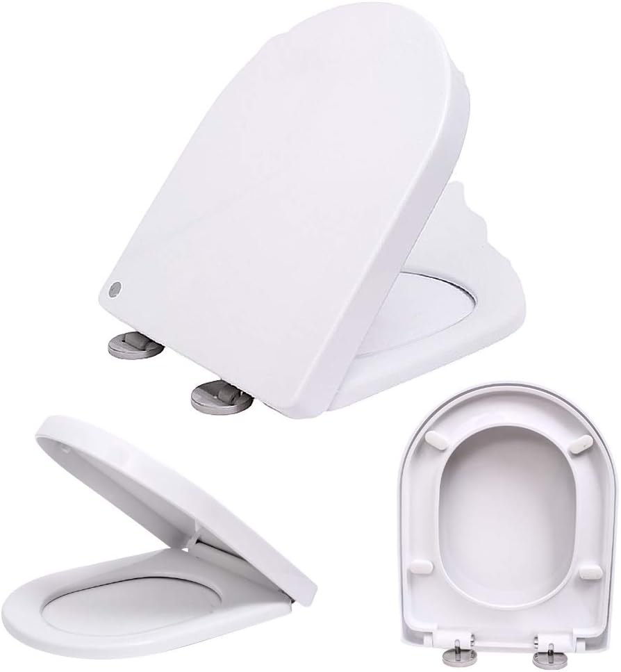 Luxury White Toilet Seat Soft Close, Ergonomic Design with Quick Release, Sturdy Polypropylene Anti-Bacterial Toilet Lid for Family Bathroom, Easy to Clean (D-Shape).