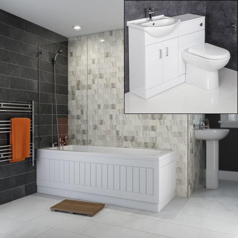 Affine Bathroom Suite Single Ended Bath Vanity Unit & Toilet Gloss White 1050mm�.