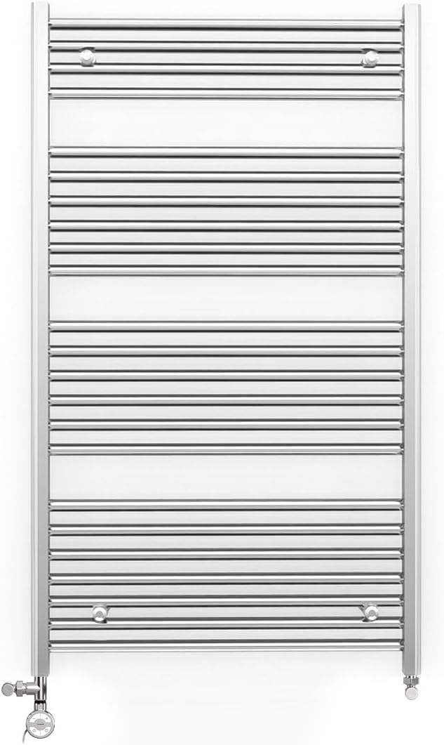 Myhomeware 700mm Wide Chrome Dual Fuel Electric Radiator Bathroom Towel Rail Radiator With Thermostatic and Standard Electric Element UK (700 x 1200 mm (h), Standard Electric Element).