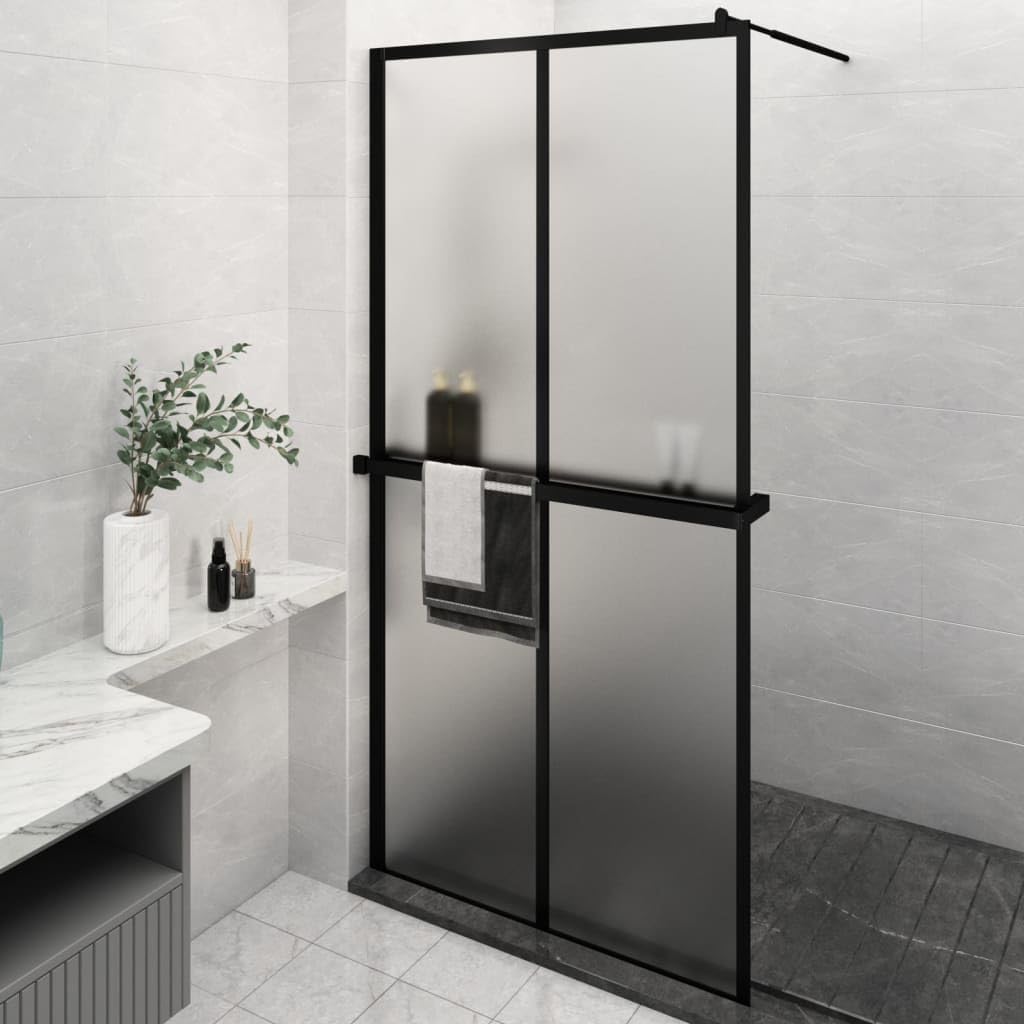 qohoio Walk-in Shower Wall with Shelf Black 118x190 cm ESG Glass&Aluminium,Over Bath Shower Screen Door Framed Toughened Safety Clear Glass Panel Bathroom Bath Screens.