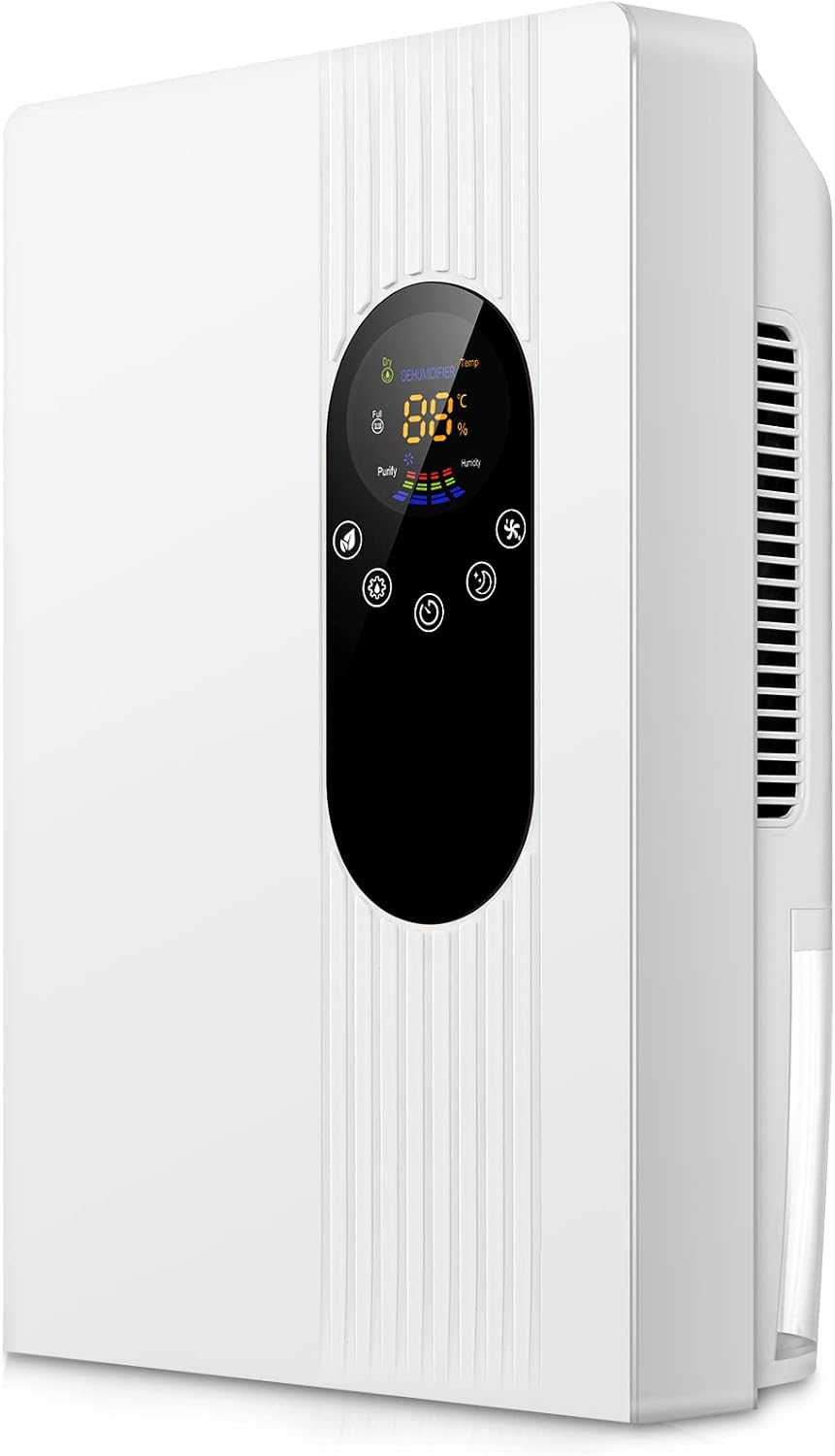 BAPHIYA Dehumidifier for Home 2.2L, Digital Temperature& humidity Display Touch Operation Humidity Setting/24-hours Timer/Purification Mode/Auto Shut Off/Silent Dark Sleep Mode.