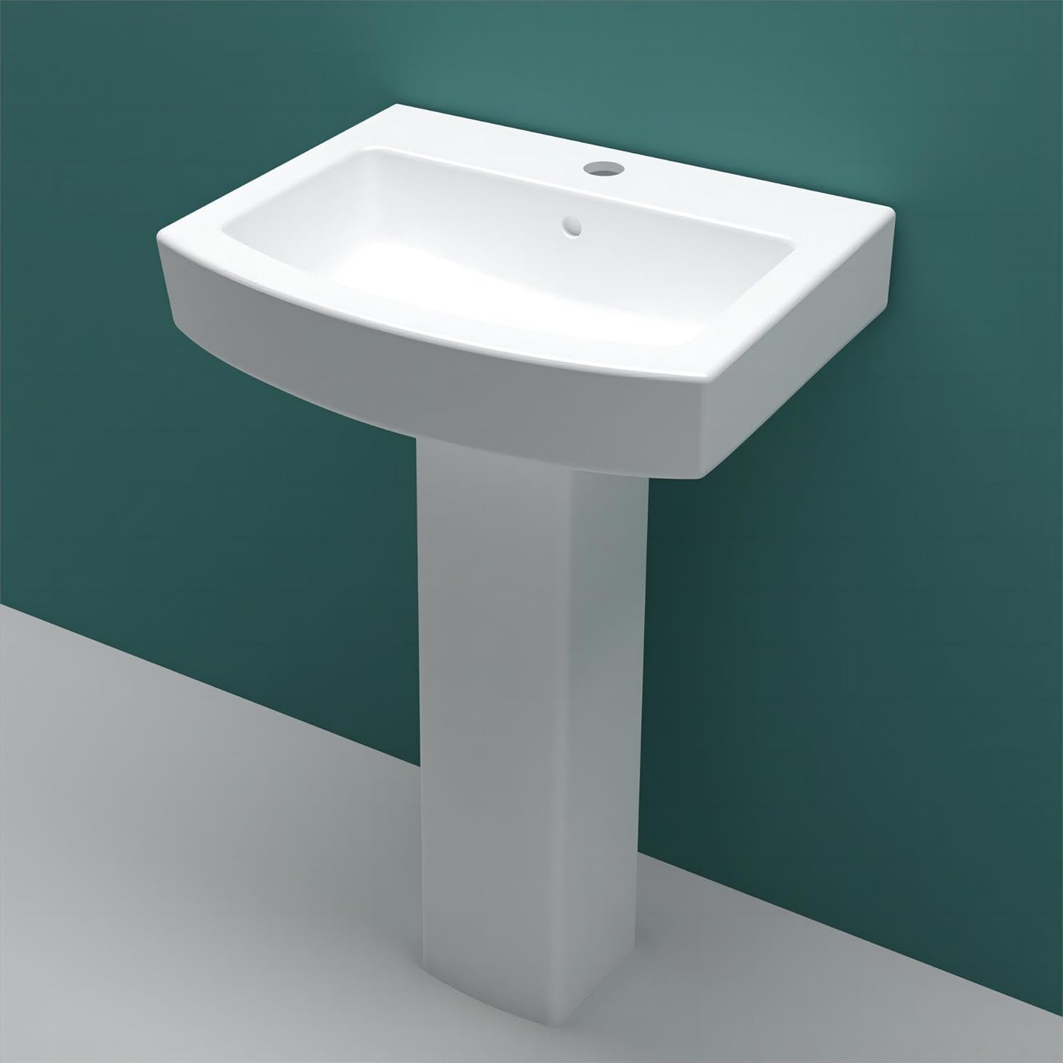 Sky Bathroom Single Tap Hole Ceramic Wash Basin Full Pedestal Sink White | 565 x 440mm.