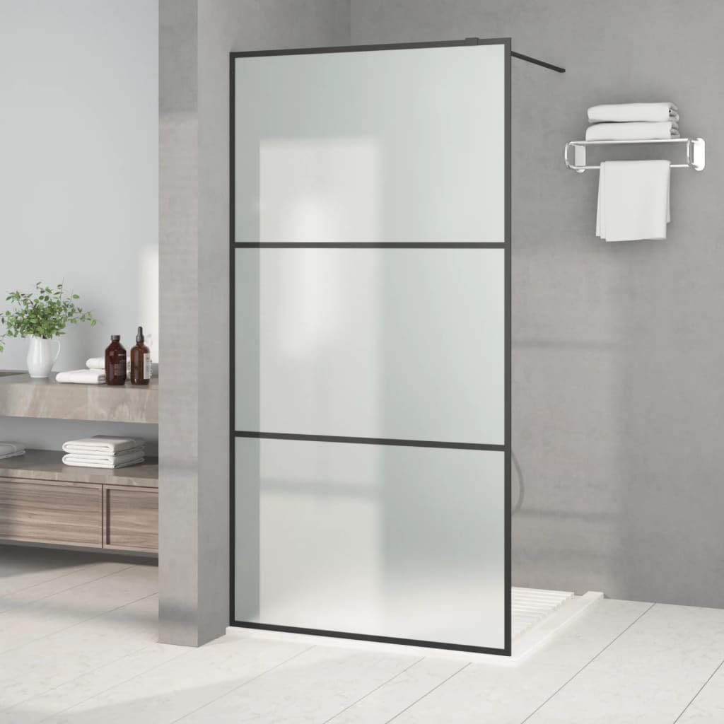 Brokky Walk-in Shower Wall Black 100x195 cm Frosted ESG Glass,Over Bath Shower Screen Door Framed Toughened Safety Clear Glass Panel Bathroom Bath Screens.