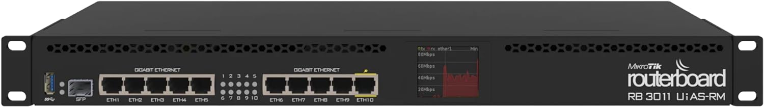 MikroTik rb3011uias-rm Ethernet LAN Black Router – Wired Router (Black, -30 – 70 °C, 1u, 10/100/1000Base-T (X), 3.0 (3.1 Gen 1), Ethernet (RJ-45)).