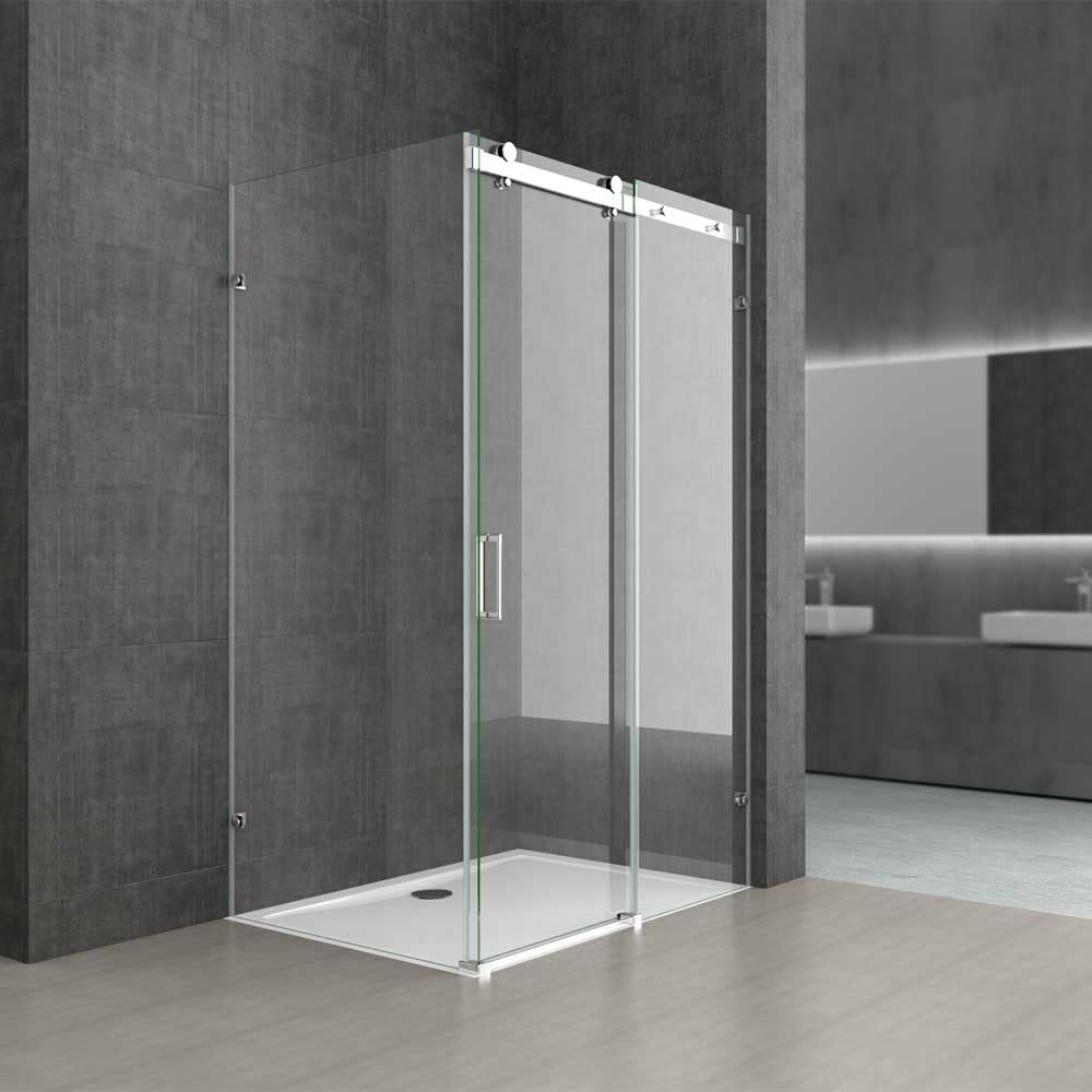 Durovin Bathrooms 1050 x 1000m L Shape Rectangular Frameless Shower Enclosure - Sliding Door - 8mm Safety Clear Glass.