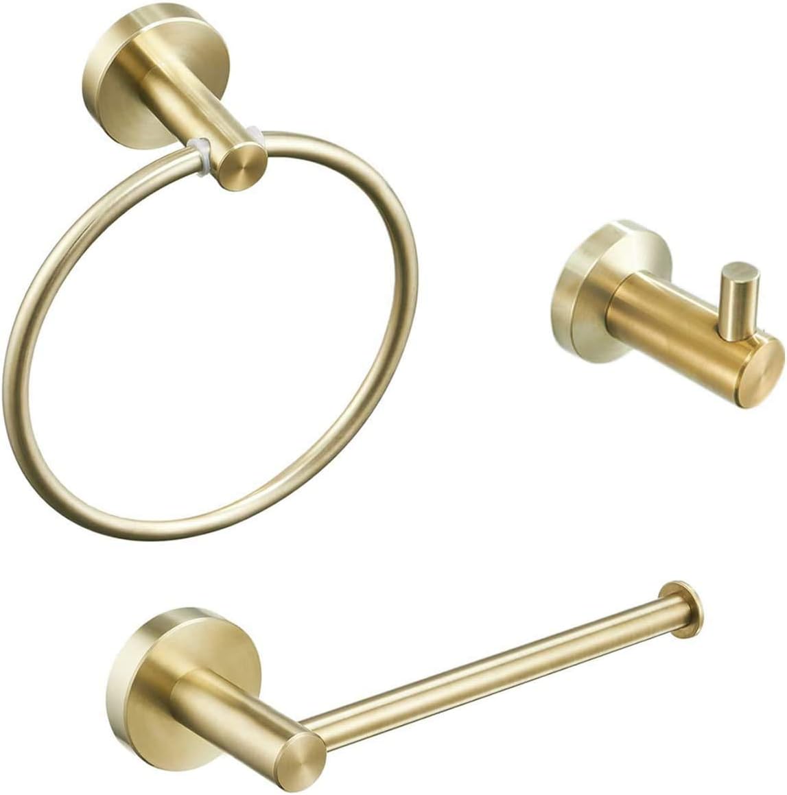 NEWRAIN Stainless Steel Bathroom Hardware Set Brushed Gold 3 Pieces Bathroom Hardware Accessories Sets Wall Mounted Double Towel Ring Towel Holder Hook Toilet Paper Holder.