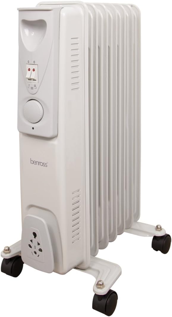 Benross 41640 Portable 5 Fin Mini Oil Filled Radiator/Low Energy Plug in Heater/Adjustable Thermostat/Automatic Overheat Protection/Cool Touch Carry Handle / 500W / White.