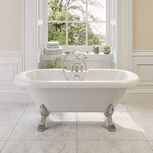 Freestanding Traditional 1500mm Double Ended Roll Top Bath with Ball Style Legs White Acrylic.