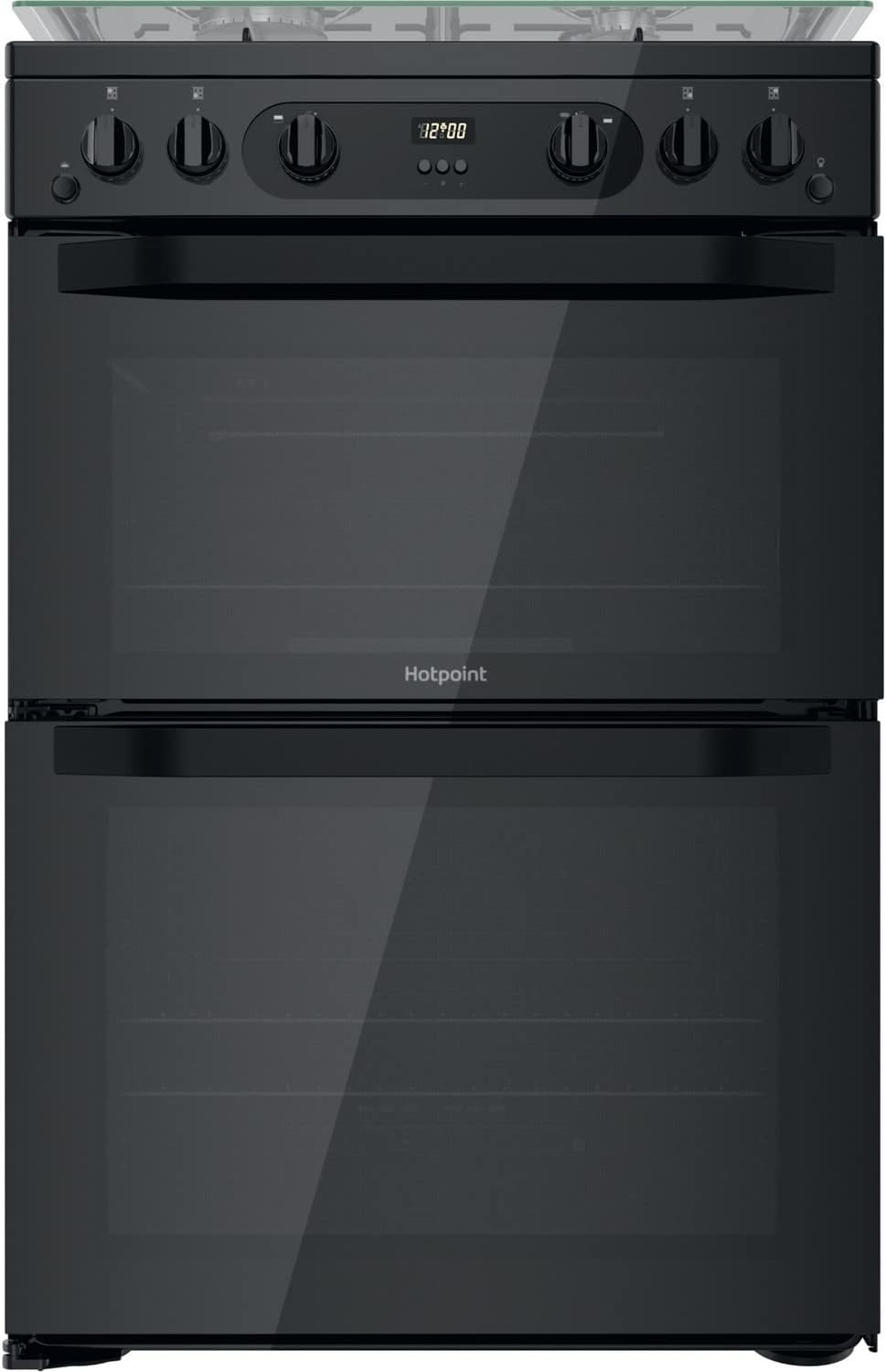 60cm Double Oven Gas Cooker with Lid and Assisted Cleaning - Black.