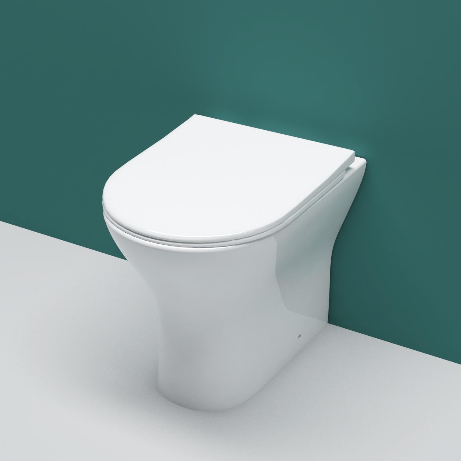 Sky Bathroom Back to Wall Toilet Modern Pan Soft Close Seat Space Saving White.