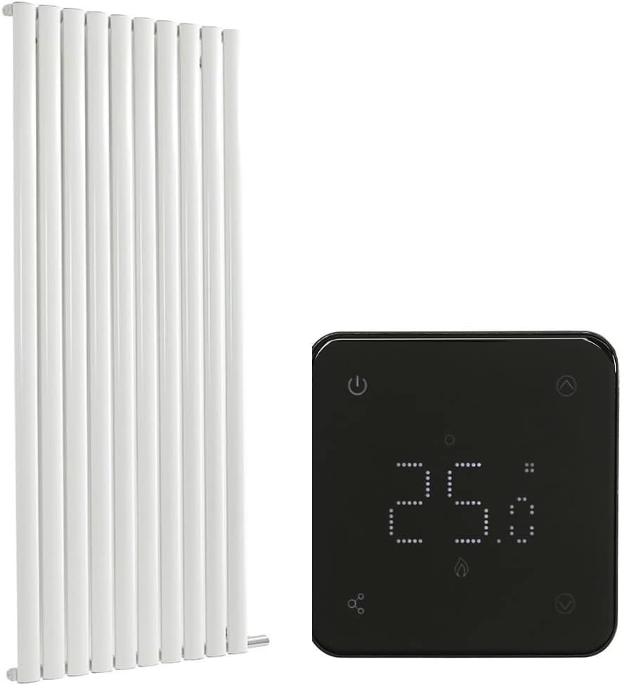 Milano Aruba Ardus - 1500W Anthracite Dry Heat Oval Panel Vertical Electric Radiator WiFi Thermostat - 1784mm x 590mm.