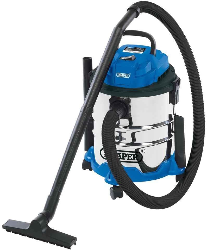 Draper 1250W Wet and Dry 20 Litre Vacuum Cleaner 1.5m Flexible hose and Accessories - Home DIY Car Carpet Workshop and Professional Use.