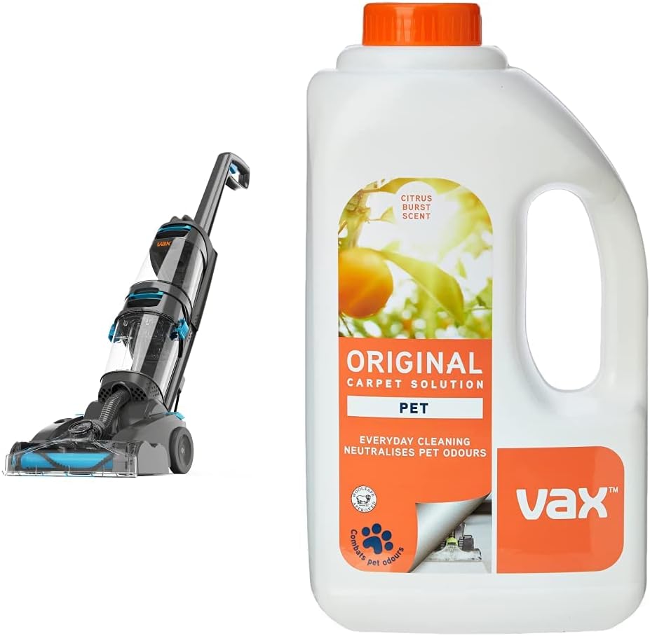 Vax Dual Power Pet Advance Carpet Cleaner | Dual Rotating Brushbars | Pre-treatment wand and Wash Hose, 2.7L, Grey/Blue.