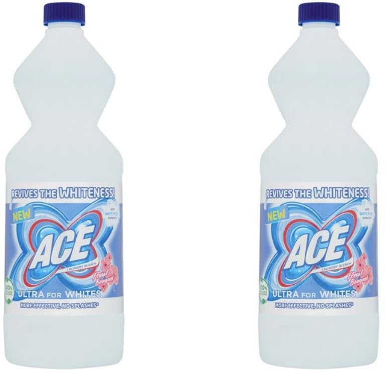 Ace For Whites Laundry Bleach - 1L, Twin Pack - Powerful Stain Remover, Brightens White Clothes, Effective Whitening Solution, Deep Cleaning Formula for Brilliant Whites, 2-Pack.