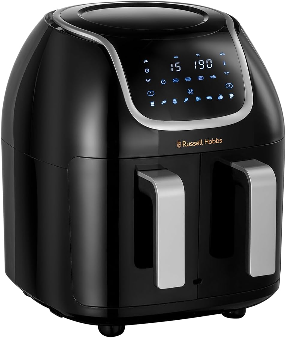 Russell Hobbs Dual Basket Air Fryer [2 x 4.25L baskets, 8 pre-set cooking functions, SmartSync setting so foods finish at the same time, 2 Non-stick crisper plates included] 27290s.