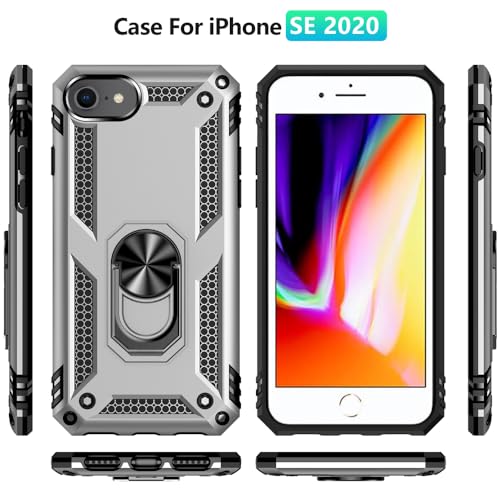 Yiakeng for iPhone 8 Case, iPhone 7 Case With Screen Protector, Silicone Shockproof Military Grade Protective Phone Cover for iPhone SE 2020 (Black).