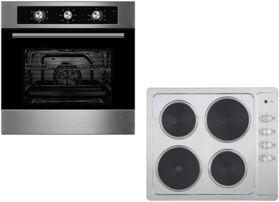 Cookology Oven & Hob Bundle | Unbranded 60cm Built-in Electric Fan Oven with Minute Minder & Solid Plate Hob Pack in Stainless Steel.