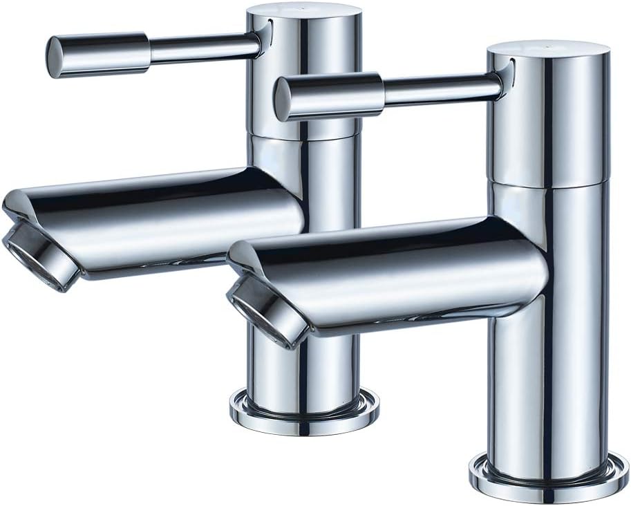 Luckyhome Basin Tap Pair,Twin 1/2" Chrome Hot & Cold Basin Pillar Taps for Bathroom Sink 2pcs.