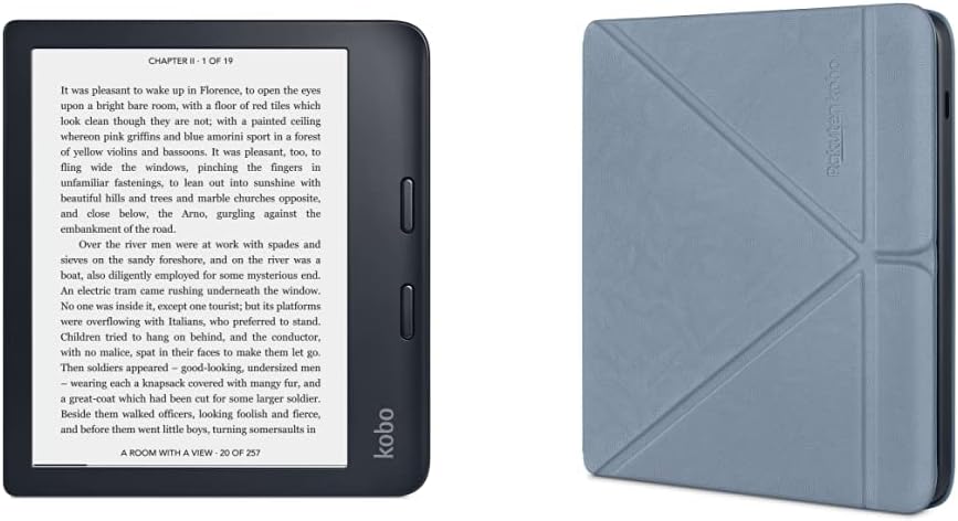 Kobo Libra 2 | eReader | 7” Waterproof Touchscreen| Glare-Free | Black & Libra 2 SleepCover Case | Slate Blue | Sleep/Wake Technology | Built-in 2-Way Stand | Vegan Leather.