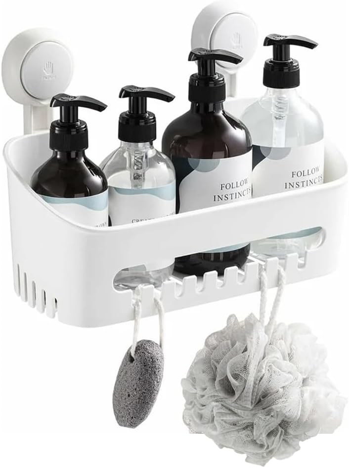 Zuvo Shower Caddy Suction Cup - No Drill & Adhesive Shower Caddy Basket - Best Shower Organizer in Bathroom Accessories for Soap, Shampoo, Toothbrush - White Shelf & Suction Cups.