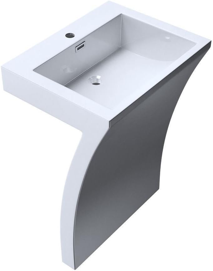 Durovin Bathrooms Luxurious Cast Stone Pedestal Basin - 7 Shaped Freestanding Sink with Overflow Slot & Single Tap Hole - Basin Only.