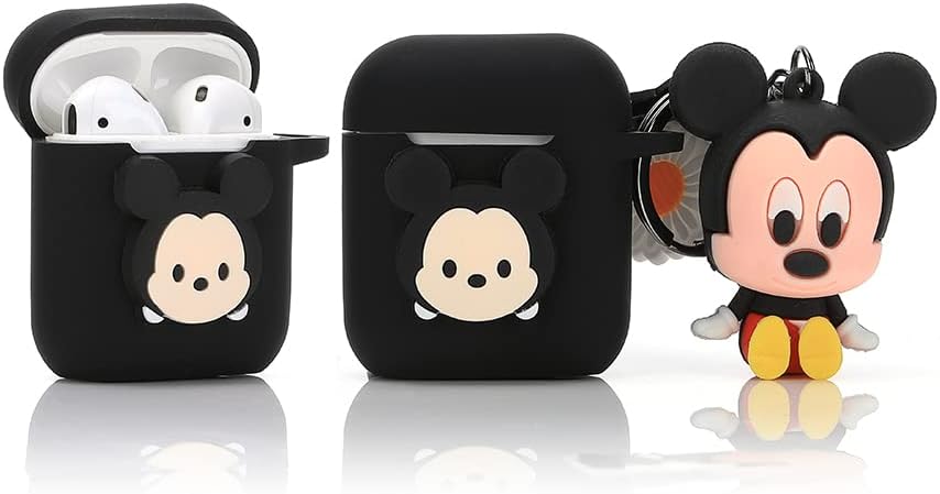 Derhom Silicone Airpods Cover Cute Funny Compatible with Apple Airpods 1 and 2 [Cartoon Belt Doll Series] (Mickey).