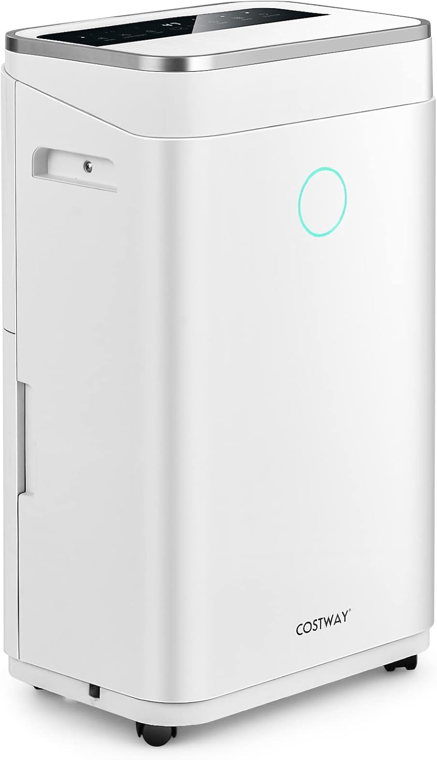 COSTWAY 20L/25L Per Day Dehumidifier with 6.5L Water Tank, LED Control Panel, Continuous Drainage, Laundry Drying, Sleep Mode, 24H Timer, Child Lock & Overflow Protection (25L/Day).