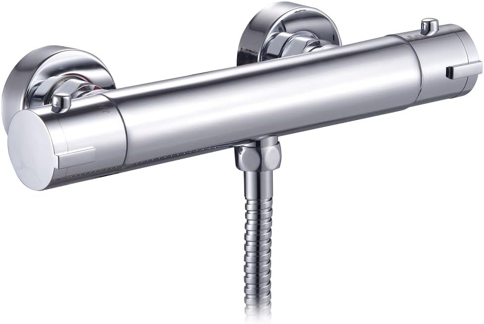 KINGBATH™ Round Thermostatic Exposed Shower Bar Valve Mixer Tap Faucet for Bathrooms Chromed Wall Mounted with G1/2" Bottom Outlet 38°C Safety Lock Anti Scald Solid Brass Modern Easy to Install.