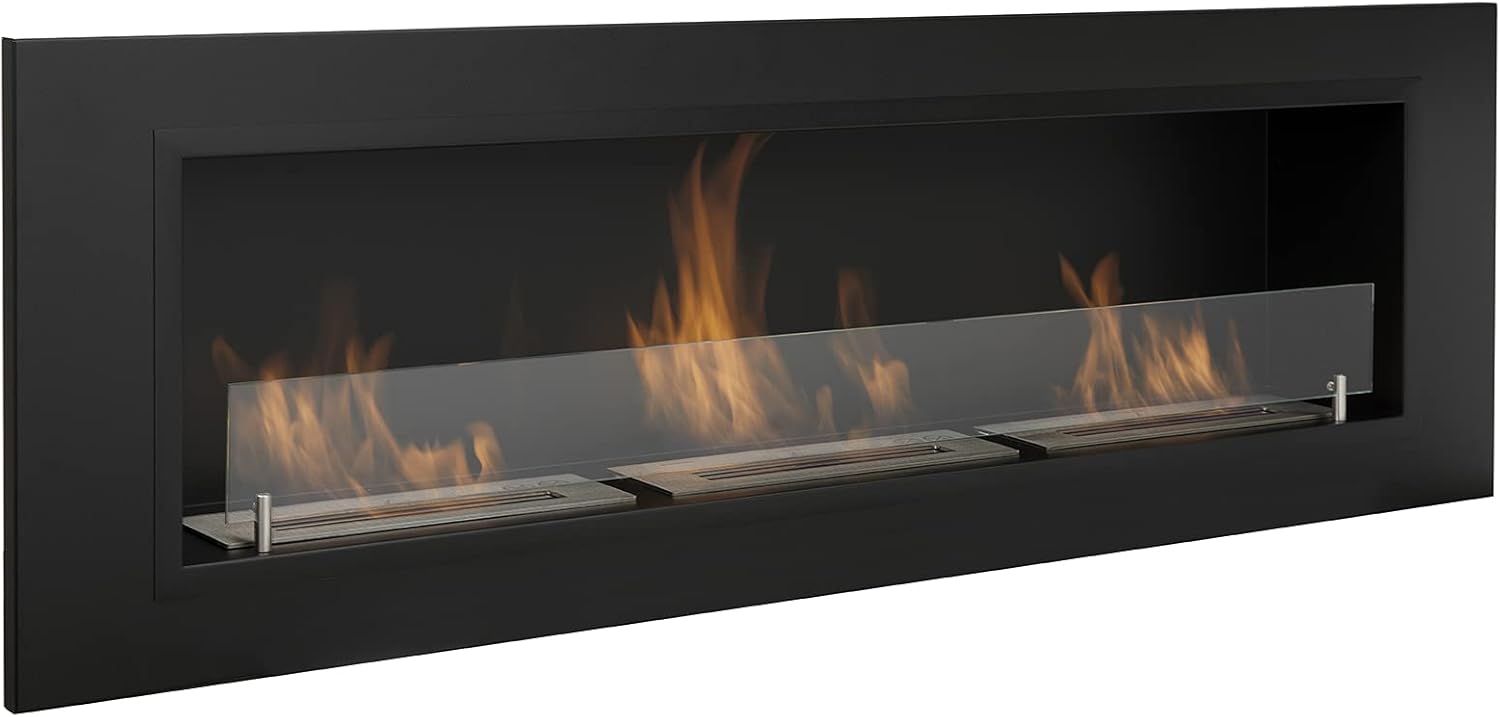 AARON HOME Milano Bio Ethanol Fireplace, Wall Mounted, Indoor, Stainless Steel, 128x42cm (Black).