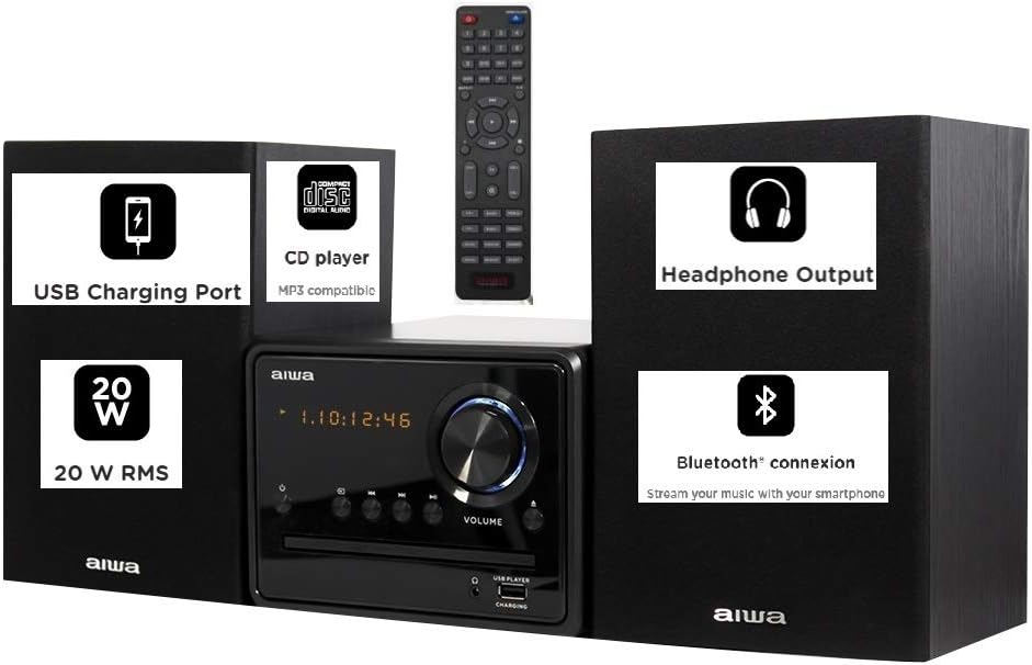 Aiwa MSBTU-300 UK Micro HiFi System, 20W RMS, with Bluetooth, CD, FM, USB and Remote control.