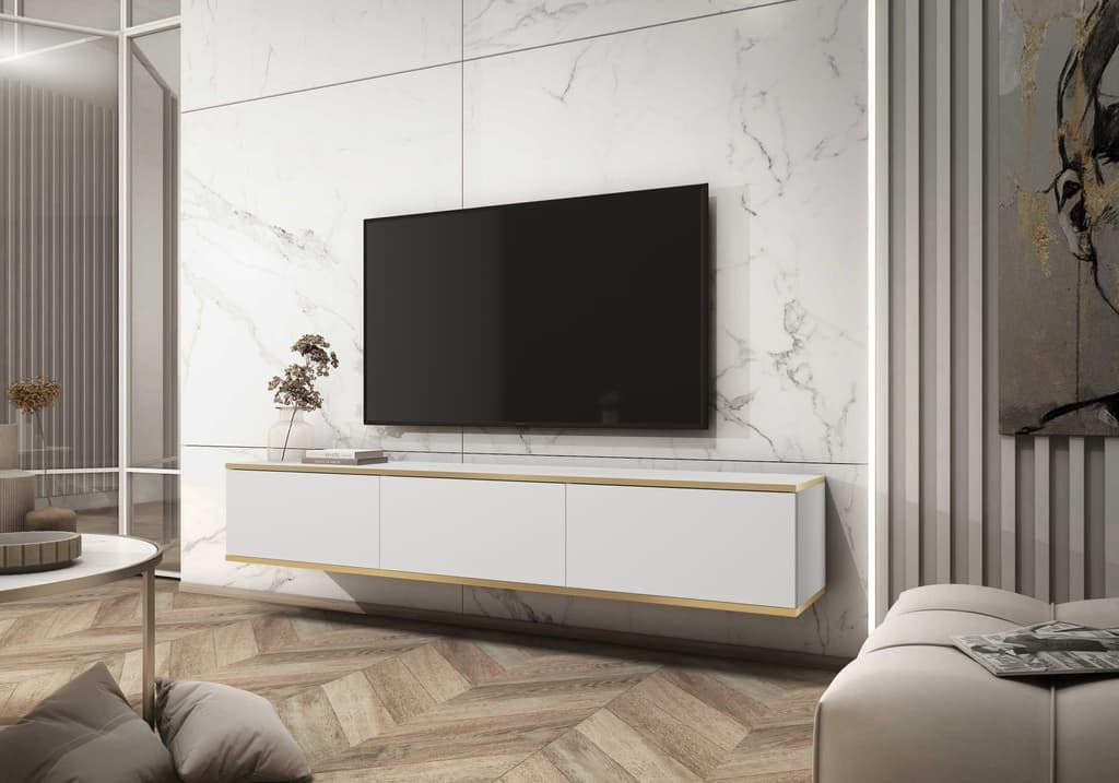 Arthauss Beige Floating TV Cabinet with Storage 175cm - Stylish Floating Entertainment Centre, Wall Mounted Media Console, Floating TV Shelf - Modern Floating TV Stand for Contemporary Homes.