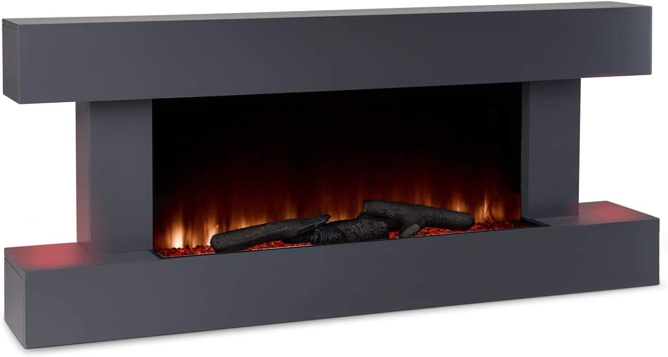 Klarstein Electric Fireplace, Electric Fire and Surround Mantel Suite for Living Room, 2000W LED Flame Fire Place w/Remote Control & Timer, Indoor Log Effect Wood Burner, Electric Fire Suites Heater.