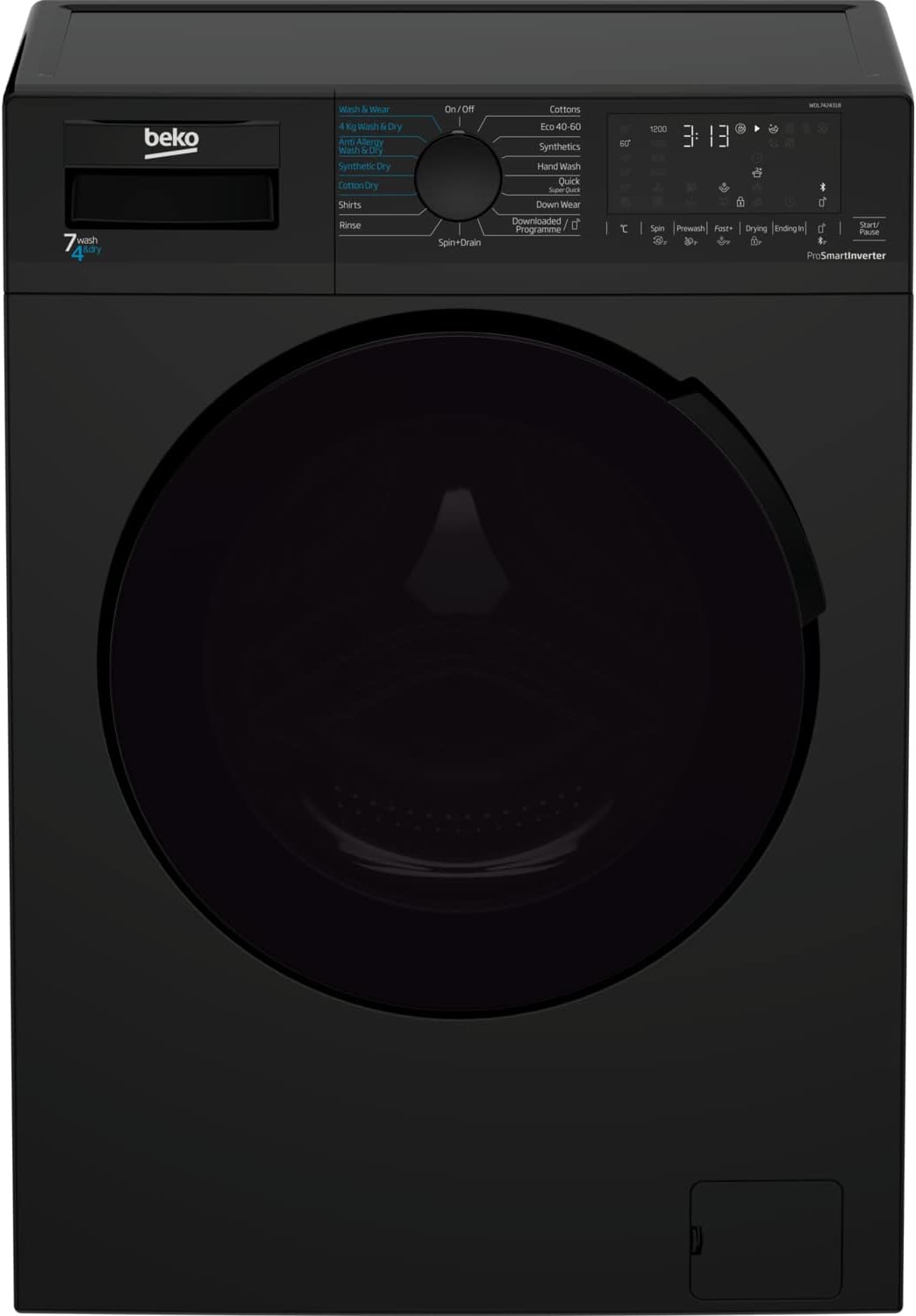 7kg Wash 4kg Dry Freestanding Washer Dryer - Black.