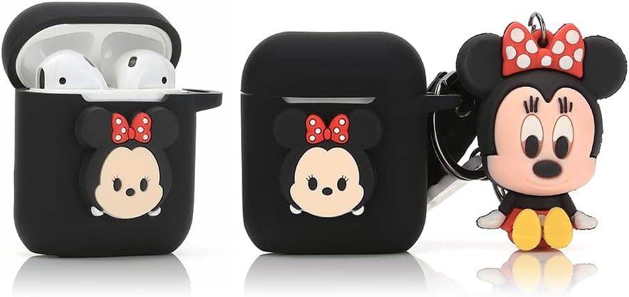 Derhom Silicone Airpods Cover Cute Funny Compatible with Apple Airpods 1 and 2 [Cartoon Belt Doll Series] (Mickey).