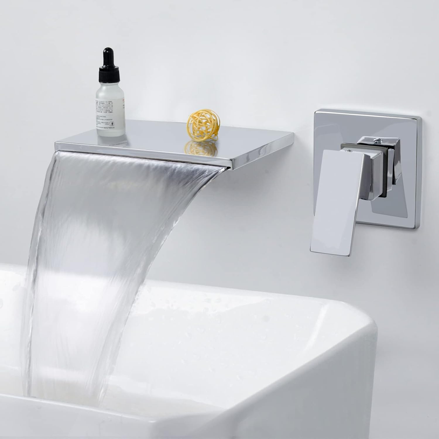 SHANFO Wall Mounted Bath Taps Waterfall Chrome 20cm Spout Brass Bath Filler Tap Wall Basin Tap.