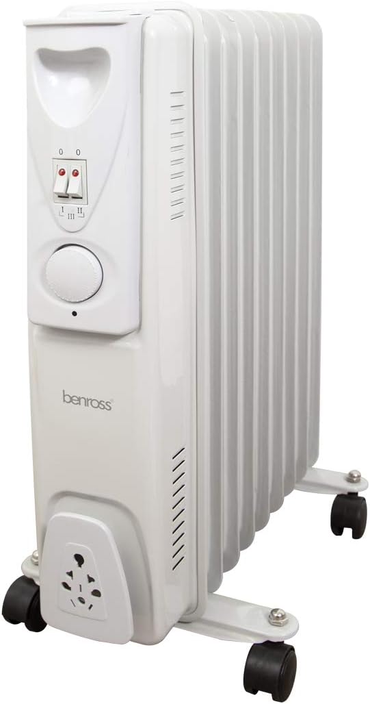 Benross 41640 Portable 5 Fin Mini Oil Filled Radiator/Low Energy Plug in Heater/Adjustable Thermostat/Automatic Overheat Protection/Cool Touch Carry Handle / 500W / White.