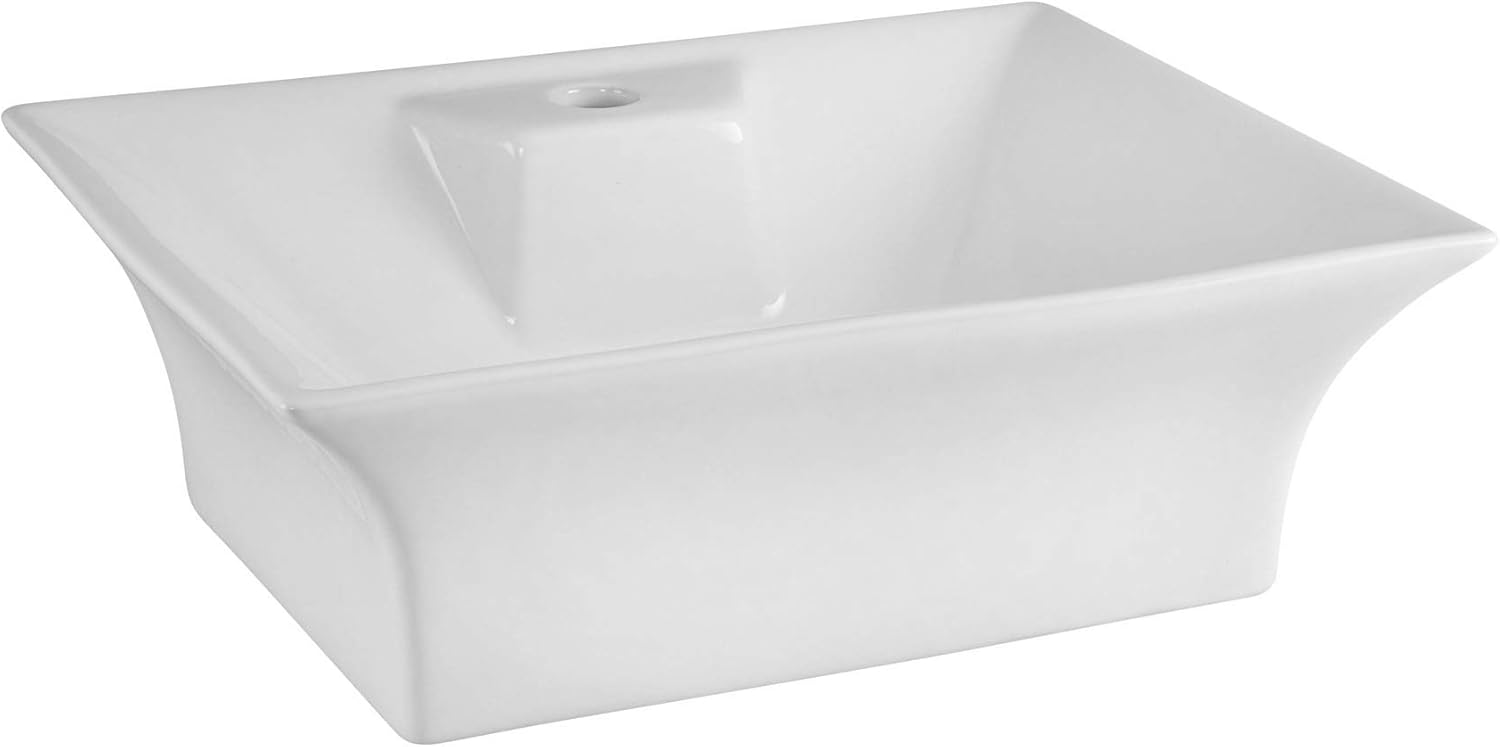 Nuie NBV179 Modern Rectangular Bathroom Counter Top Sink Basin, White.