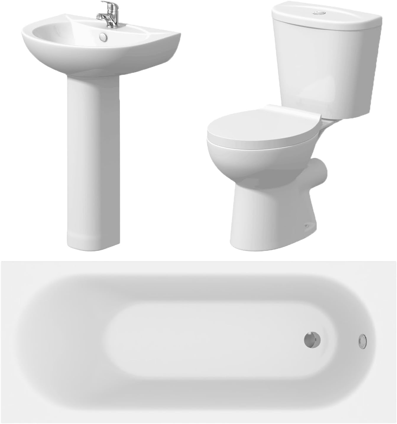 BAYSTONE Bathroom Suite 3 Piece Single Ended 1700 Bath WC Basin Wash Sink Basin Toilet.