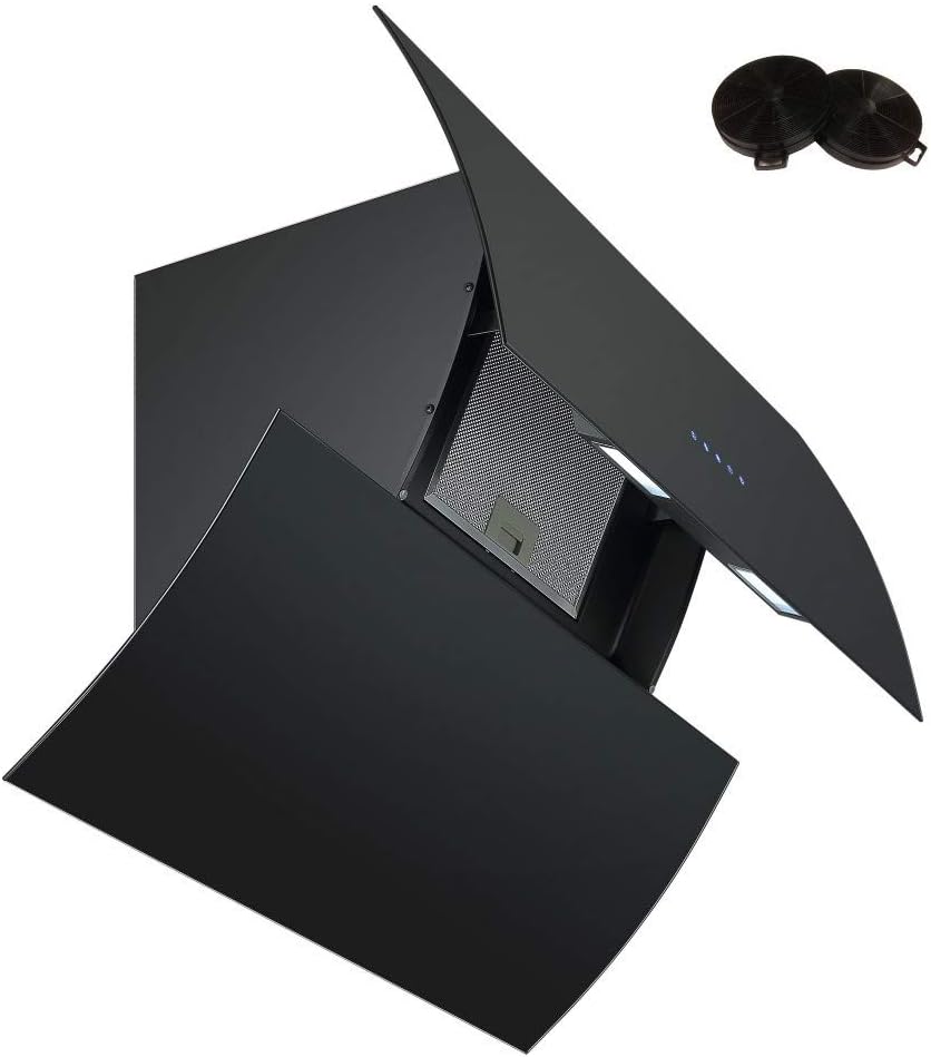 Cookology PREM900BK 90cm Arch Extractor Fan | Black Designer Curved Angled Cooker Hood & Filters.