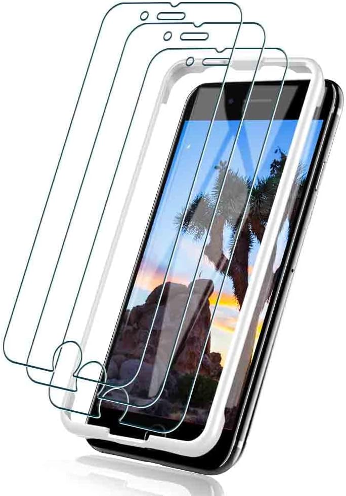 LK Pack of 3 Tempered Glass Screen Protectors Compatible with iPhone SE 2022/2020/3, Screen Protectors for iPhone 8/7/6S/6 Bubble-Free and Anti-Scratch with Installation Frame (9H Hardness, Ultra HD).