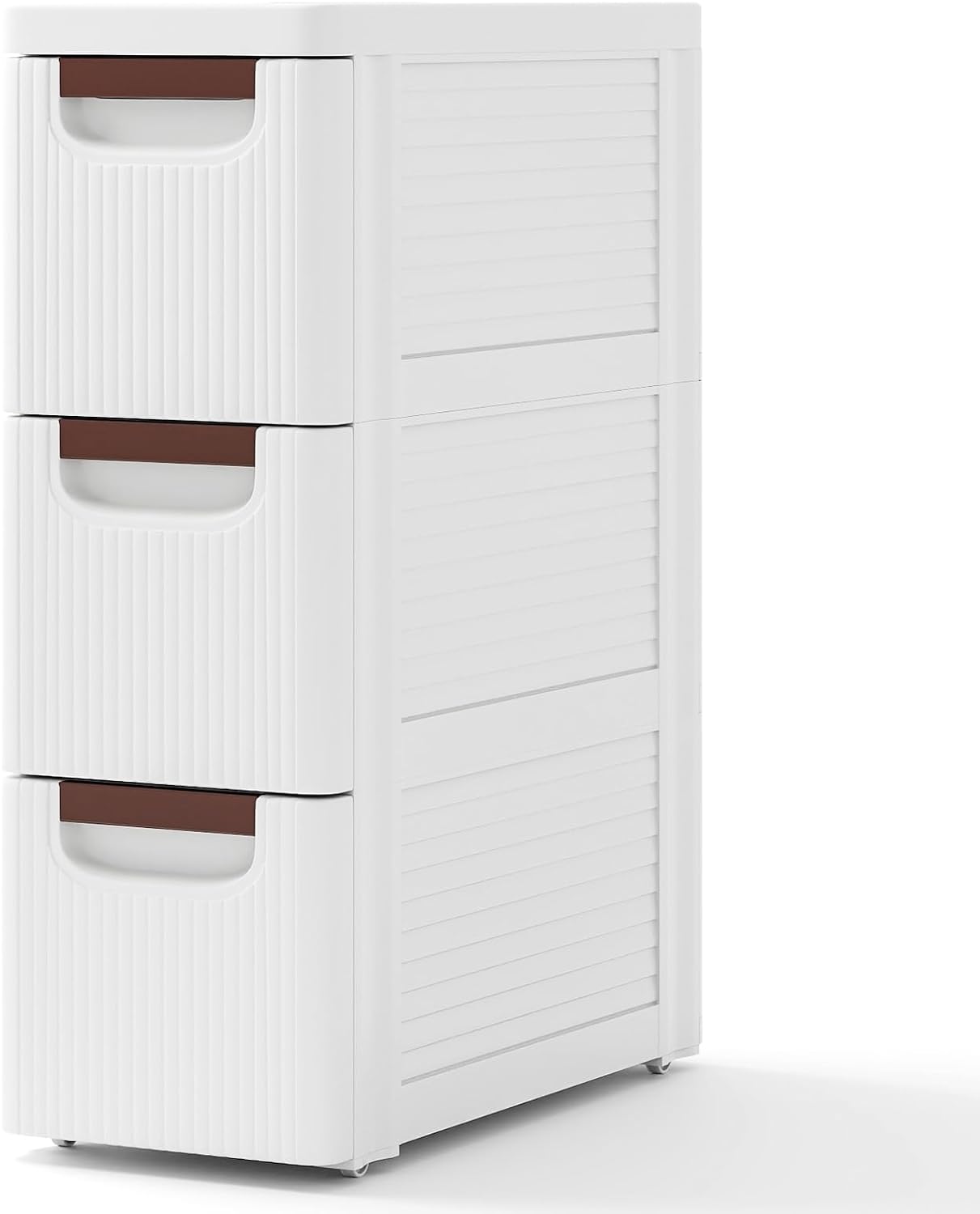 COSTWAY Slim Bathroom Floor Cabinet, Mobile Narrow Bathroom Storage Unit with 3/4/5 Drawers and Wheels, Freestanding Compact Bathroom Organiser Cupboard for Living Room Bedroom (3-Drawer, White).