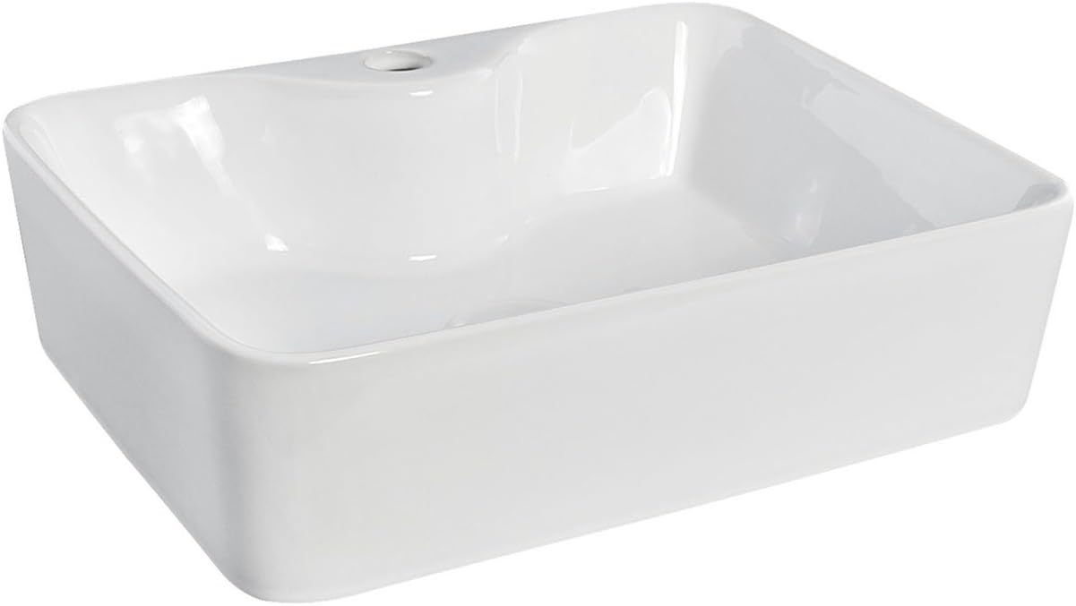 Nuie NBV179 Modern Rectangular Bathroom Counter Top Sink Basin, White.