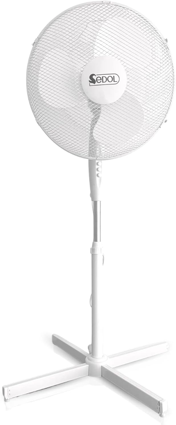 Sedol Pedestal Fan - 16" Inch Oscillating Fan with 3 Speed, Adjustable Height, and Tilting Head - Portable Tall Cooling Standing Fan - Quiet Operation Electric Fan Cooling for Home and Office (White).