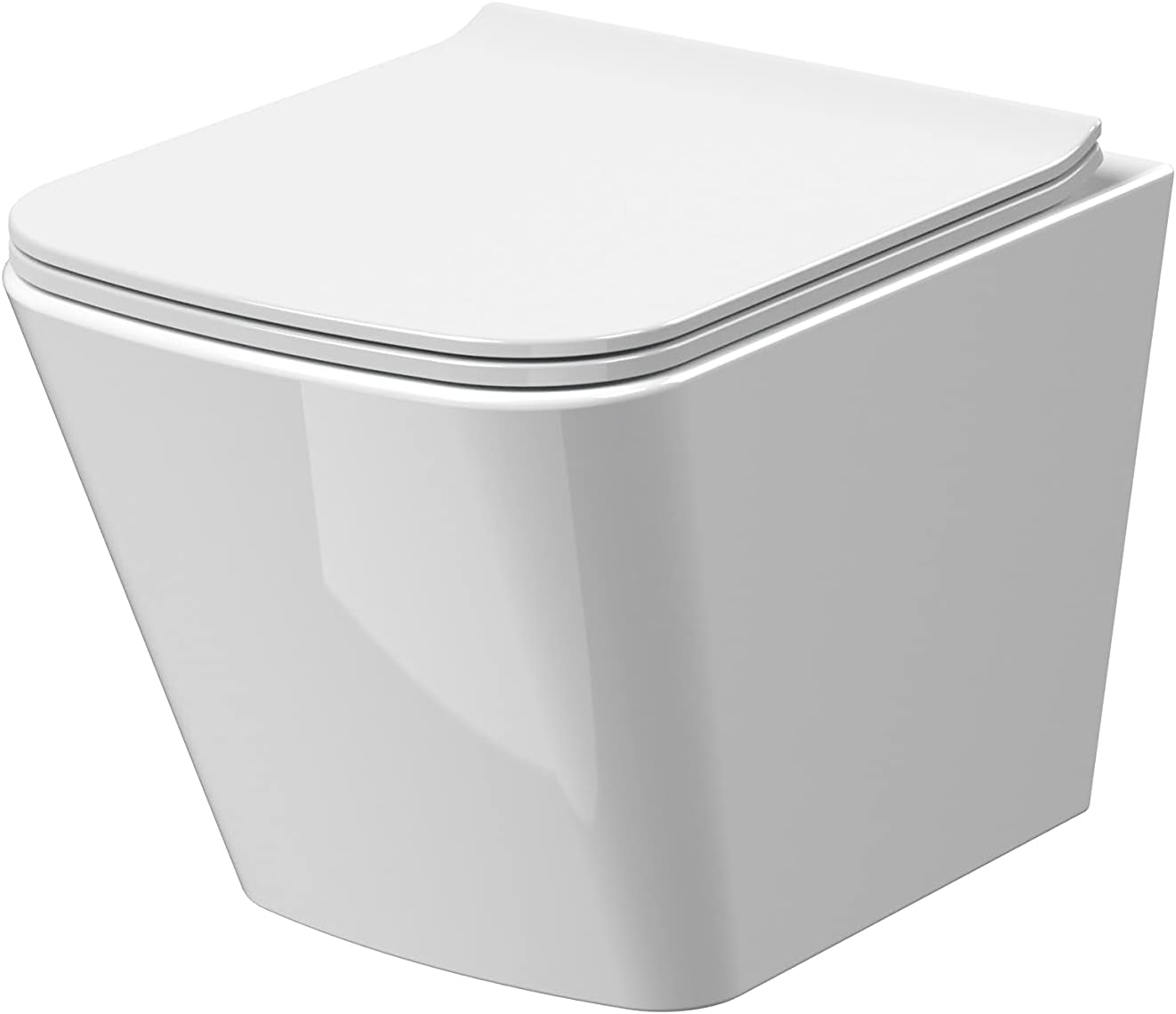 nuie NCG440 Ava | Modern Bathroom Wall Hung Square Toilet Pan and Soft Close Sandwich Seat Included, 350mm, White.