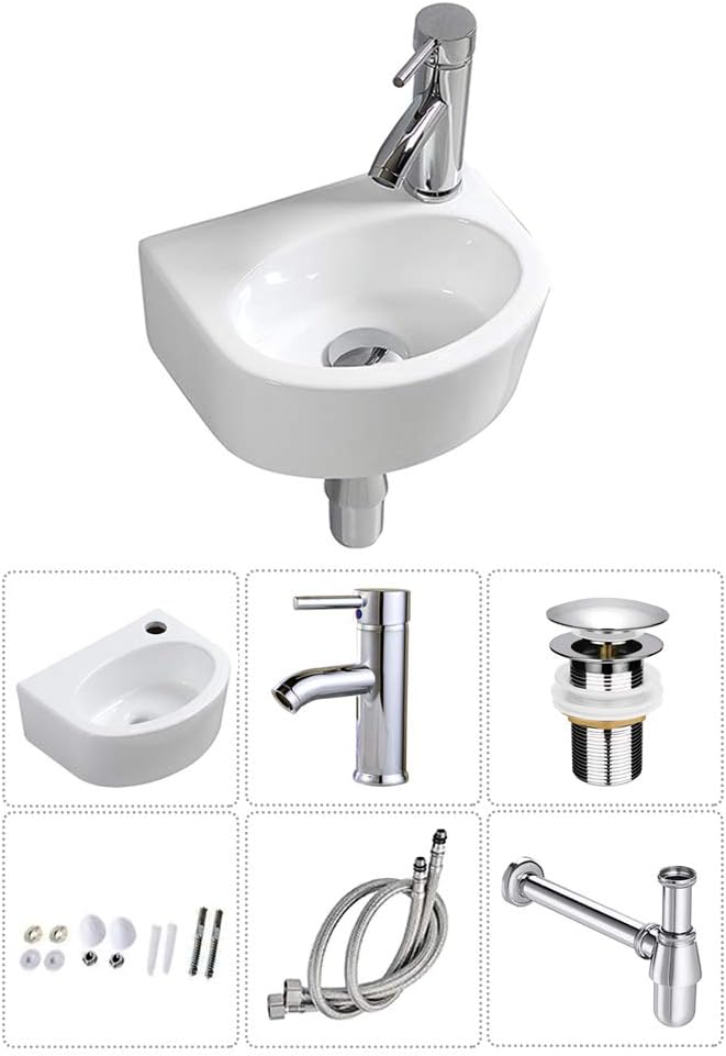 Wall Hung Basin Sink Small Cloakroom Basin Rectangle Ceramic Wash Basin (Right hand).