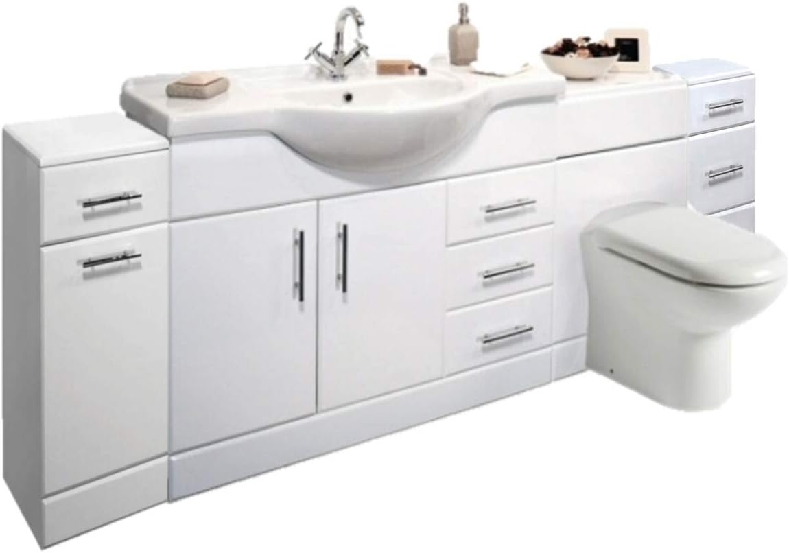 VeeBath Linx 2200mm Bathroom Vanity Unit Cabinet Combination Set with Storage and WC Toilet Unit, Pan and Cistern.